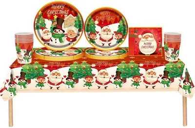 Obrázek produktu pro Vánoční dárková sada na prostírání – 69dílná papírová sada – s ubrusem a ubrousky