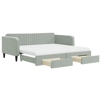 Zdjęcie produktu dla vidaXL Łóżko dzienne rozkładane z szufladami jasnoszare 100x200 cm aksamitne