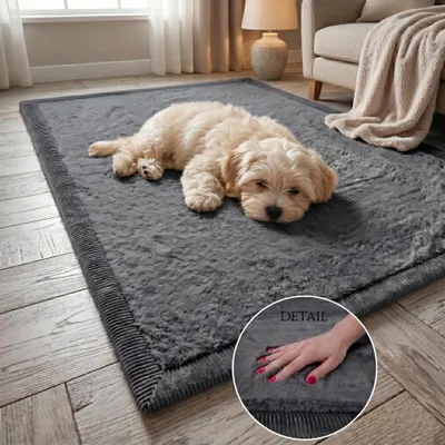 Produktbild von PUFFY SOFT Teppich Grau 80x80 cm Extra Flauschiger Hochflor Teppich 40 mm Kaninchenfell-Optik Rutschfest Weich Antistatisch Wohnzimmer