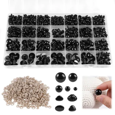 Sicherheitsaugen-Set, 1000 Stück, 6–14 mm, mit Verschlussringen, schwarz/braun