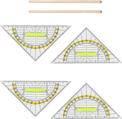 Produktbild von 4 Stück Geodreieck Grundschule Geodreieck Mit Griff Flexibel Bruchsicher Und Transparent Geodreieck Aus Kunststoff Für Schule Und Büro (15 Cm) mit 2 Bleistiften