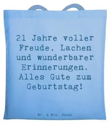 Produktbild von Mr. & Mrs. Panda Uni Tasche Spruch 21. Geburtstag Freude - Sky Blue - Geschenk, Stoffbeutel, Dankbarkeit, Laptoptasche, Alles Gute, Geburtstagsgeschenk, Shopping