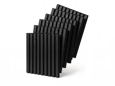 Produktbild von MEBANO. 6er-Set Akustikpaneele Holz 40x40 cm Schwarz Holzoptik 3D Wandpaneele aus Holzfunier und Filz Wandverkleidung Moderne Lamellenwand