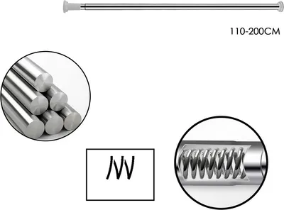 Image de Barre télescopique Fiqops en acier inoxydable,Barre de rideau de douche sans perçage,Barre de tension, réglable par rotation, maintien sûr,comme barre de douche, barre de penderie(110 à 200 cm)
