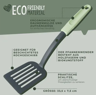 Produktbild von Fackelmann Schlitzwender 33 cm Ecolution, umweltfreundlicher Küchenhelfer mit ergonomischem Griff, nachhaltiger & hochwertiger Wender für beschichtete Töpfe und Pfannen (Farbe: Mintgrün/Lichtgrau)