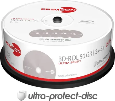 Image de PRIMEON Blu-ray BD-R DL Rohling 50 GB Primeon 2761318 25 St. Spindel Antikratzbeschichtung