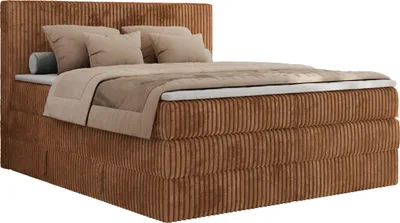 Produktbild von MKS MEBLE Boxspringbett 200x200 Orange Cord, Boxspringbett mit Matratze H3, Bett 200x200 mit Bettkasten and Kopfteil, Doppelbett mit Stauraum, Topper T25, Polsterbett 200x200 - Tiliano King