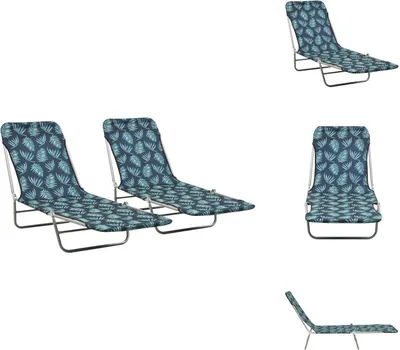 Produktbild von vidaXL Klappbare Sonnenliegen 2 Stk. Stahl und Stoff Blattmuster - Sonnenliegen