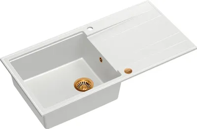 Produktbild von QUADRON Spülbecken 1-Becken Spüle | Größe: 100 x 50 x 21 cm | EVAN 146 | Küchenspüle Granitspüle aus GraniteQ mit Siphon | Weiß & Kupfer