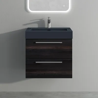 Produktbild von Mai & Mai Badmöbelset Komplett Set Waschbeckenunterschrank 60cm Unterschrank in Dunkelgrau mit Waschschbecken aus Mineralguss Quadratto