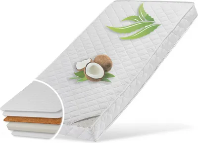 Produktbild von Detský matrac KOKOS 60x120 cm s prešívaným poťahom z aloe vera, výška 10 cm, detský matrac detský matrac 60 x 120 kokosový matrac do detskej postieľky alebo kolísky