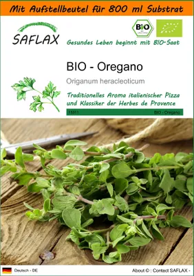 Produktbild von SAFLAX - Garden in the Bag - BIO - Oregano - 1500 Samen - Mit Anzuchtsubstrat im praktischen, selbst aufstellenden Beutel - Origanum heracleoticum