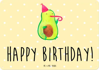 Produktbild von Mr. & Mrs. Panda Wandbild Avocado Geburtstag DIN A5 - Gelb Pastell - Geschenk, Retro Blechschild, Türschild, Alles Gute, Feier, Party, tafel, Happy Birthday, wandtafel