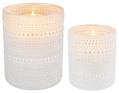 Productafbeelding van Set van 2 windlichten "Nelle" van wit, gestructureerd glas, geschikt voor theelichthouders, diameter 12,5 cm