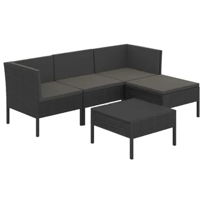 Produktbild von 5-tlg. Garten-Lounge-Set mit Auflagen Poly Rattan Schwarz
