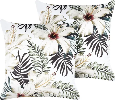 Obrázek produktu pro BELIANI Sada 2 Dekorativní polštáře bílý zelený samet 45 x 45 cm Vzor listů Boho Dekorace Doplňky