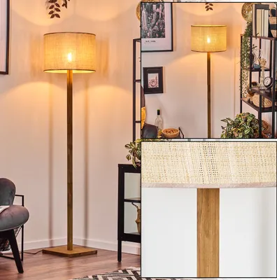 Produktbild von Reggio Boho Stehlampe aus Holz/Metall/Papiergeflecht in Natur/Schwarz/Beige