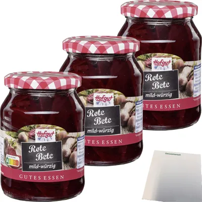 Produktbild von Hofgut Rote Bete Scheiben 3er Pack (3x370ml Glas) + usy Block