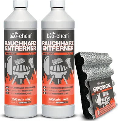 Produktbild von chem Rauchharz-Entferner - 2x 1000 ML mit Reinigungsschwamm - Backofen- & Grillreiniger Konzentrat für Gasgrill, Edelstahl, Gusseisen u.v.m. - Extrem kraftvolle Formel für hartnäckige Ablagerungen