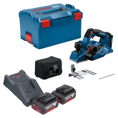 Produktbild von Bosch GHO 18V-26 Professional Akku Hobel 18 V 2,6 mm Brushless + 2x Akku 4,0 Ah + Ladegerät + L-Boxx