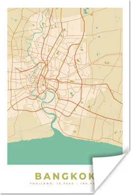 Produktbild von MuchoWow® Poster Bangkok - Karte - Vintage - Stadtplan 120x180 cm - Kunstposter