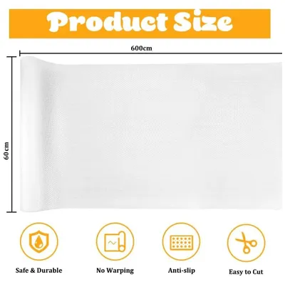 Image de Insert pour tiroirs et étagères - Tapis de protection pour armoires de cuisine - 60 x 600 cm - Non adhésif - Blanc