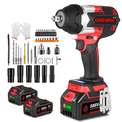 Produktbild von Akku-Schlagschrauber, 1800 Nm, bürstenlos, 1/2 Zoll Schlüssel, 2x Akku, 44x Zubehör, Akku-Bohrschrauber, LED