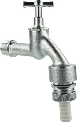 Produktbild von tecuro Auslaufventil 1/2 Zoll, Knebeloberteil, Rohrbelüfter DVGW, Schlauchtülle - MS mattverchromt