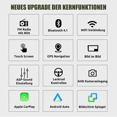 Produktbild von Autoradio 2 DIN für Hyundai i10 2007-2013 Android 14 9 Zoll IPS Touchscreen GPS Navi Carplay Android Auto Bluetooth DAB+ 64GB Speicher Quad-Core WiFi