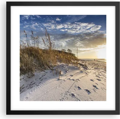 Produktbild von Gerahmtes Poster - Schwarzer Rahmen - Sand Gras Meer - 40x40 cm - Wand Bild - Wanddeko - Wandbilder - Kunstposter - Wandposter - Bilderrahmen - Bilder - Kunstdruck - Wanddekoration - P2BAC40x40-4781
