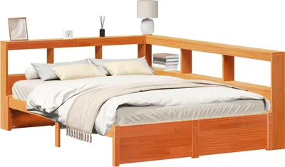 Produktbild von vidaXL Bücherregal-Bett mit Kopfteil 2 pcs Wachsbraun 200 x 150 cm