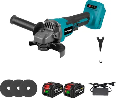 Zdjęcie produktu dla Szlifierka kątowa, 3 prędkości, tarcza szlifierska 125 mm, 2 akumulatory