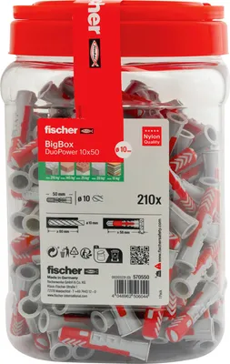 Produktbild von Dübel DUOPOWER 10x50 BigBox (hellgrau/rot, 210 Stück, wiederverschließbare Dose)
