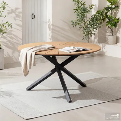 Produktbild von home24 Gartentisch - Teak massiv / Edelstahl - Braun / Schwarz