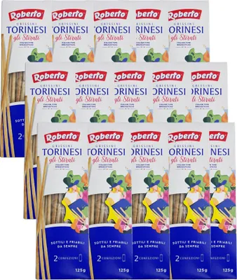 Produktbild von Roberto Grissini Torinesi 15x125g Beutel | ultra-dünne Brotstangen | als Snack, Beilage oder im Büro | auch perfekt zu Käse- oder Salamiplatten