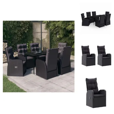 Image de vidaXL Ensemble de jardin 7 pièces avec coussins Noir - Ensemble de meubles de jardin
