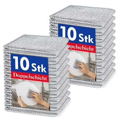 Produktbild von 20er-Packung Spülschwamm aus Stahlwolle für Küchenreinigung, waschbare Geschirrtücher