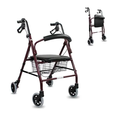 Obrázek produktu pro Mobiclinic Rollator Escorial Skládací a lehký chodítko S pojistnými ručními brzdami Chodítko z hliníku, odnímatelný košík Bordeaux
