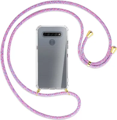 Produktbild von Handykette Backcover-Schutzhülle mit Band (Metall goldfarben) für LG K61 LM-Q630 - lila/rosa/blau