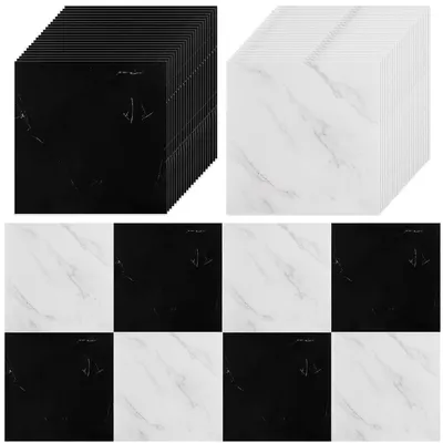 Zdjęcie produktu dla Płytki podłogowe samoprzylepne, 30 x 30 cm - wykładzina podłogowa PVC - marmur czarno-biały - 40 sztuk - wodoodporne - nadają się do kuchni/salonu/łazienki - podłoga winylowa