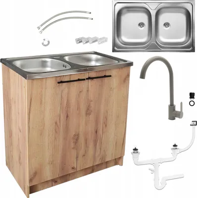 Produktbild von Stamar | Küchenunterschrank 80x50 - Eiche Gold - mit Spüle, hoher Armatur und Syphon - funktional und elegant