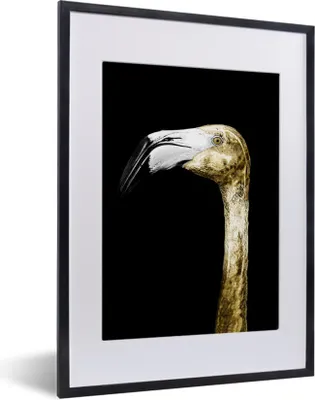 Produktbild von MuchoWow® MuchoWow® Gerahmtes Poster Flamingo - Gold - Porträt 30x40 cm - Poster mit zchwarzem Bilderrahmen - Wandposter Schlafzimmer