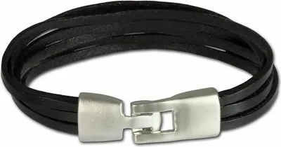 Image de SilberDream Bracelet en cuir -vachette tannée- bijoux noir hommes LA4292S