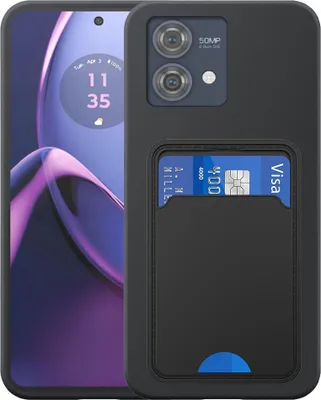 Zdjęcie produktu dla Etui na telefon Motorola Moto G84 z uchwytem na kartę TPU - elastyczne etui na tył z silikonu TPU z kieszenią na kartę - czarne - Smartphonics