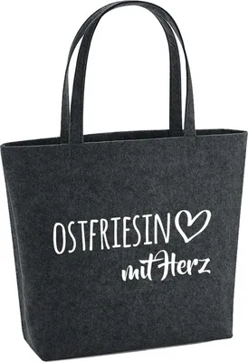 Produktbild von Huuraa Filzshopper Ostfriesin mit Herz 22 Liter Charcoal Melange Filztasche Geschenkidee