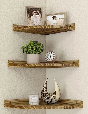 Productafbeelding van Ibenzoa® Vintage hoekplanken set, gemaakt van grenenhout, 3-delig (21/23/25 cm), bruin – Wandplanken voor hoeken, draagvermogen van 10 kg per plank