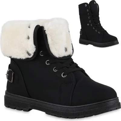 Produktbild von VAN HILL Damen Warm Gefütterte Sneaker High Bequeme Schnallen Schnür-Schuhe 840859, Farbe: Schwarz, Größe: 41