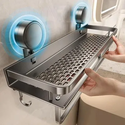 Produktbild von Badregal ohne Bohren Saugnapf Aluminium Hängeregal