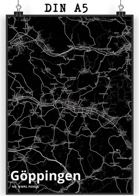 Produktbild von Mr. & Mrs. Panda Bild Göppingen DIN A5 - Geschenk, wanddeko, Wanddekoration, Wandbild, Plakat, Kunstdruck, Stadt, Dorf Karte Landkarte Map Stadtplan