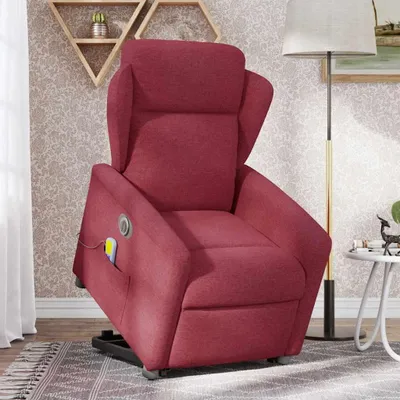 Immagine prodotto di vidaXL Poltrona massaggiante elettrica con ausilio per la posizione eretta in tessuto rosso vino